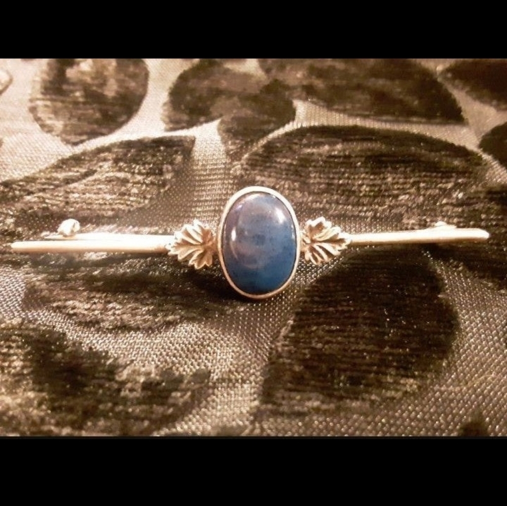 c1890 VICTORIAN STERLING SILVER & LAPIS BAR PIN